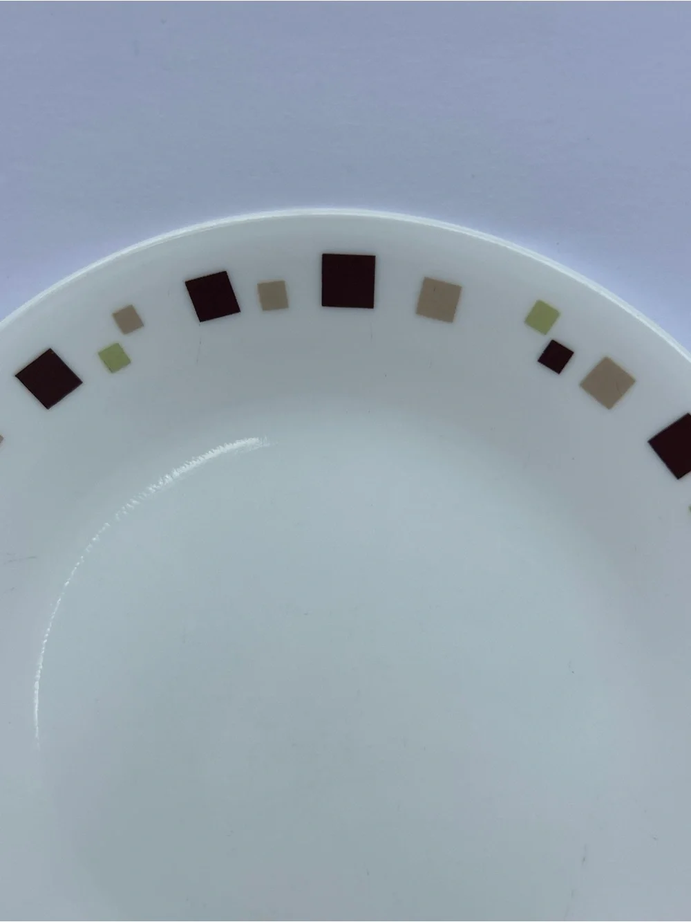 Corelle White Dinner Plates with Brown and Olive Square Accent